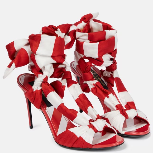 Dolce & Gabbana Shoes - Dolce & Gabbana Red and White Stiletto Heels with Bow Details